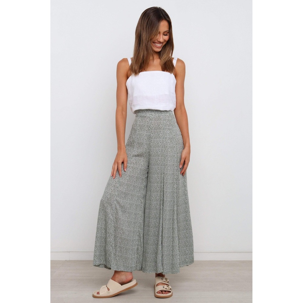 Petal & Pup Neveah Pant Green Floral Wide Leg High Rise Trousers Small NWT